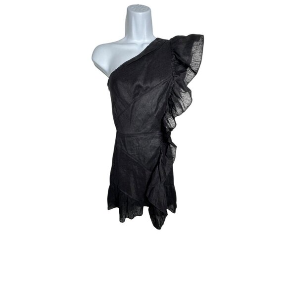Isabel Marant Étoile Teller Dress Black Linen One Shoulder Ruffle Size 34 US 2 - Picture 10 of 10